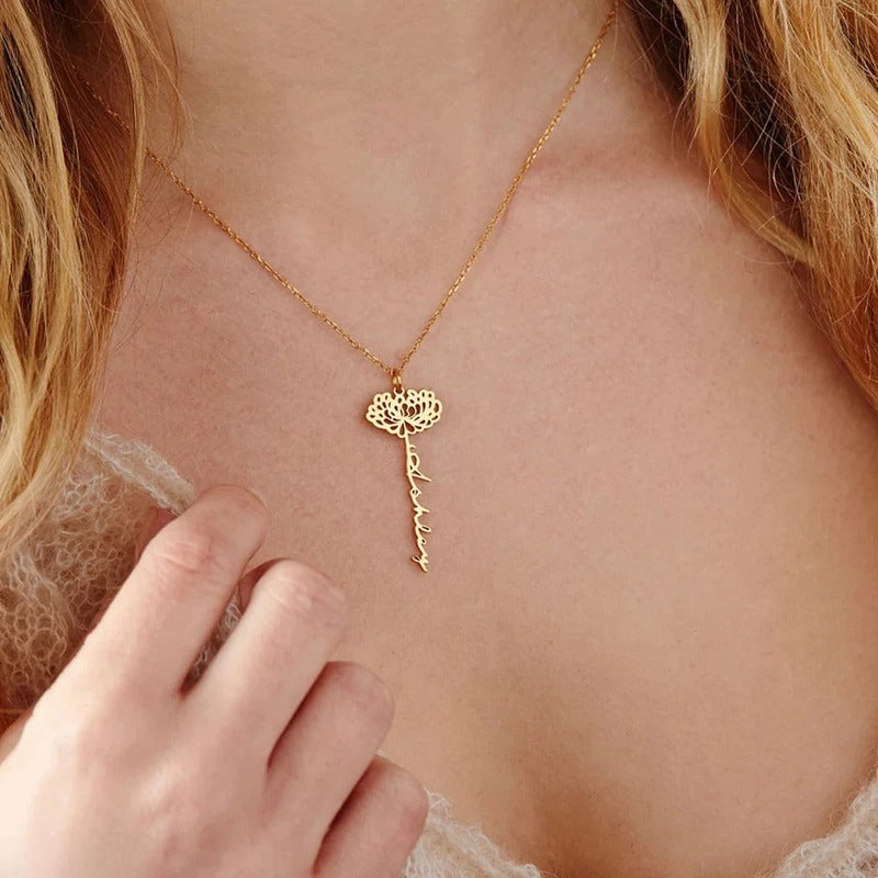 Personalized Name Necklace with Birth Flower