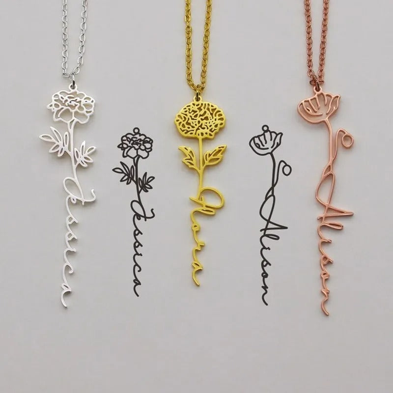 Personalized Name Necklace with Birth Flower