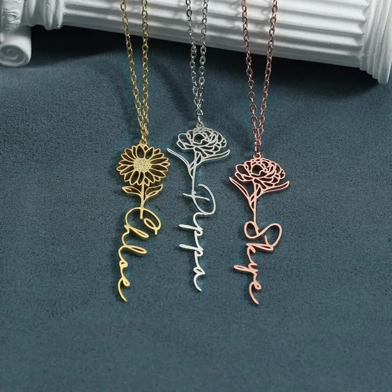Personalized Name Necklace with Birth Flower