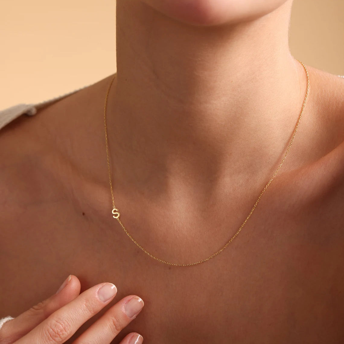 Personalized Sideway Initial Necklace 18K