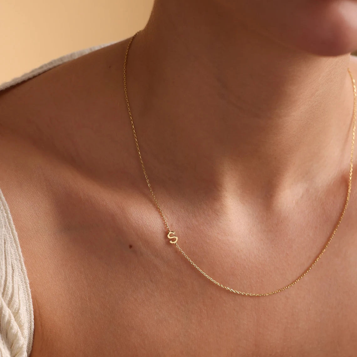 Personalized Sideway Initial Necklace 18K
