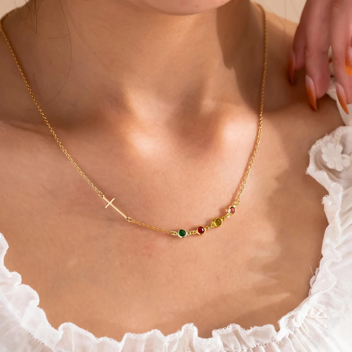 Cross with Birthstone Necklace
