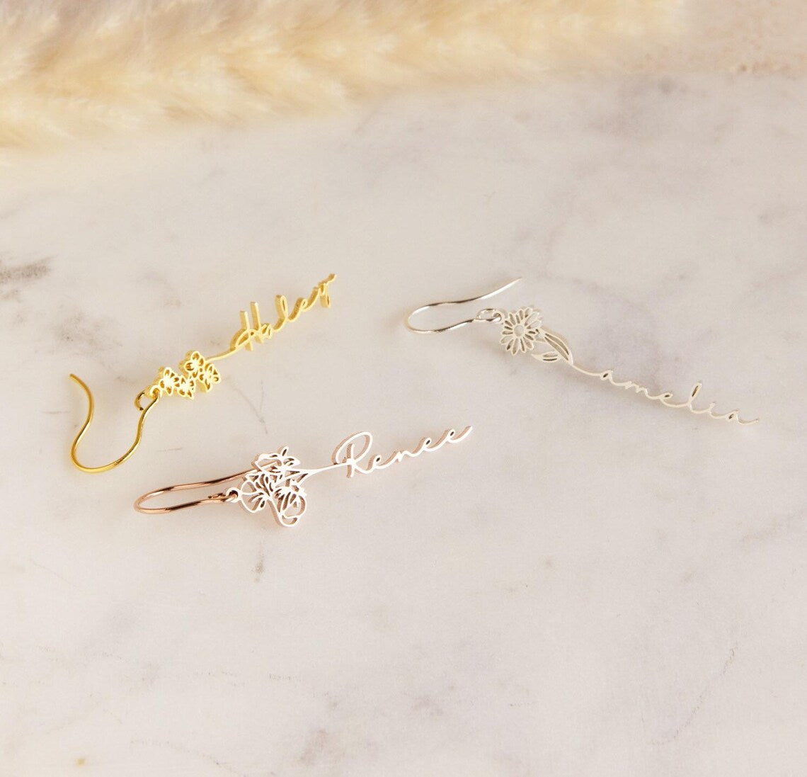 Birth Flower Name Earrings