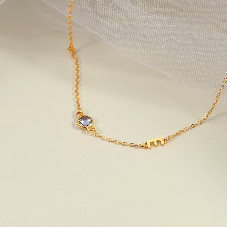Birthstone Initial Necklace