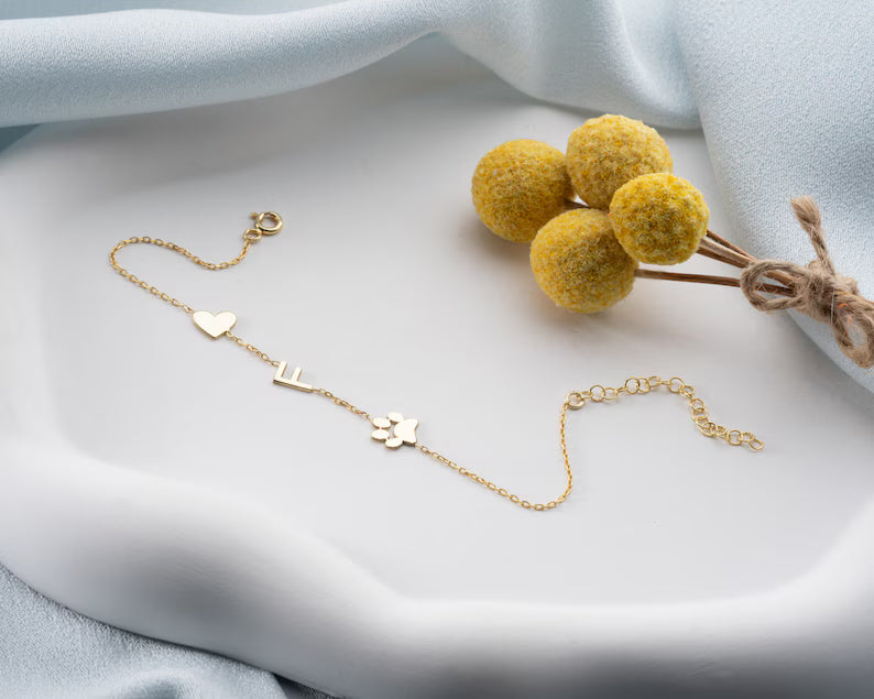 Personalized Sideway Initial Bracelet 14K