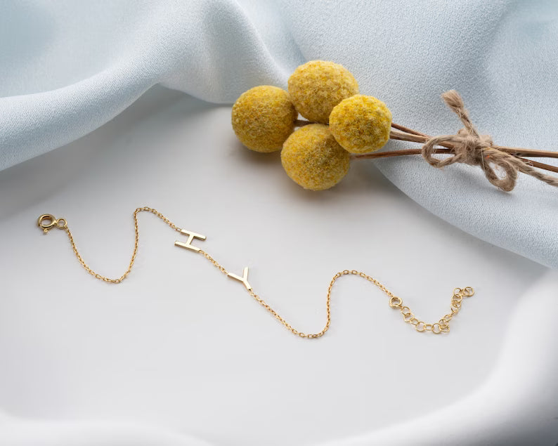 Personalized Sideway Initial Bracelet 14K