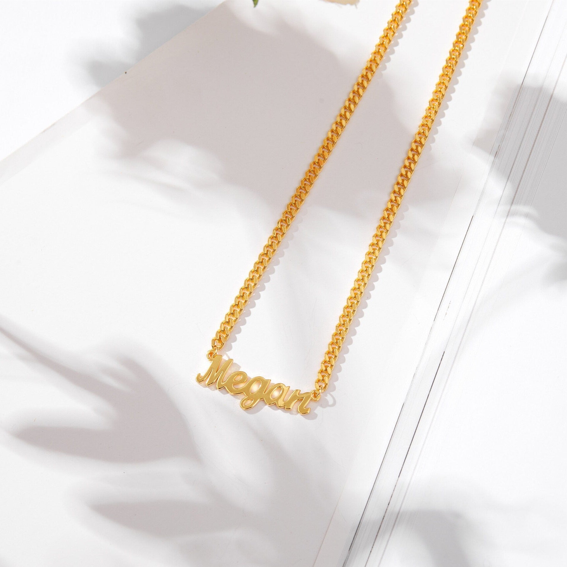 Personalised 18K Gold Name Necklace with Curb Chain