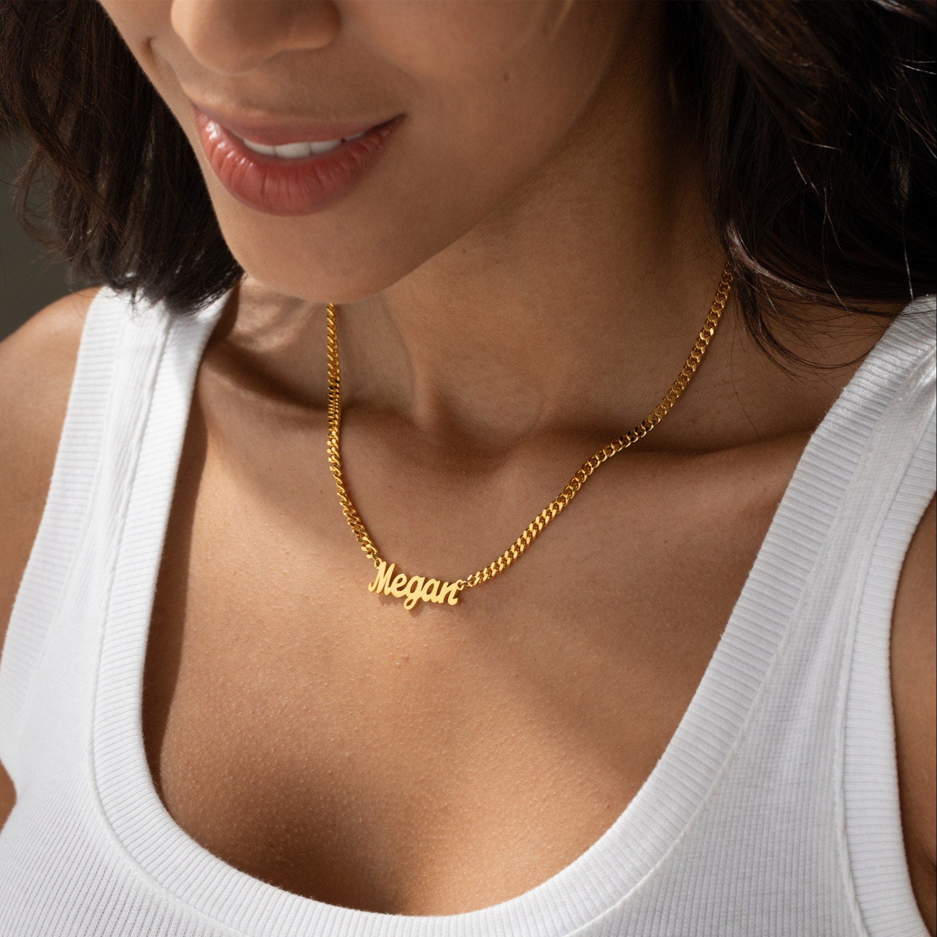 Personalised 18K Gold Name Necklace with Curb Chain