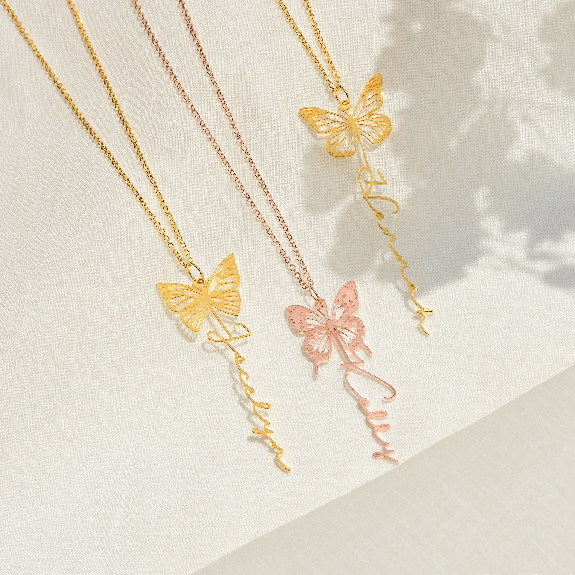 Dainty Birth Butterfly Name Necklace