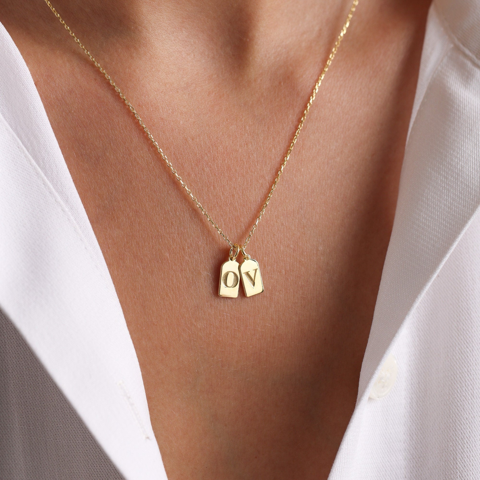 Tiny Initial Tag Necklace