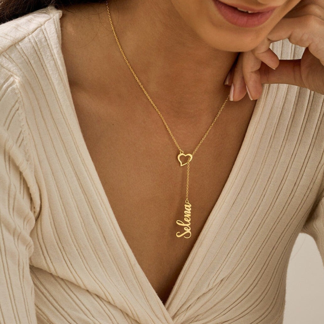 Custom Heart & Name Lariat Necklace