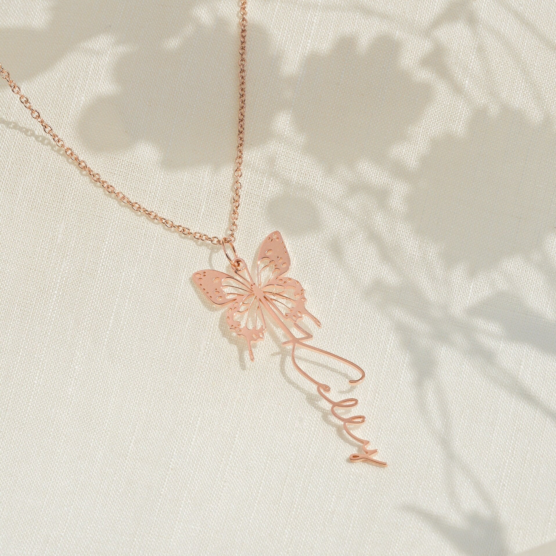 Dainty Birth Butterfly Name Necklace