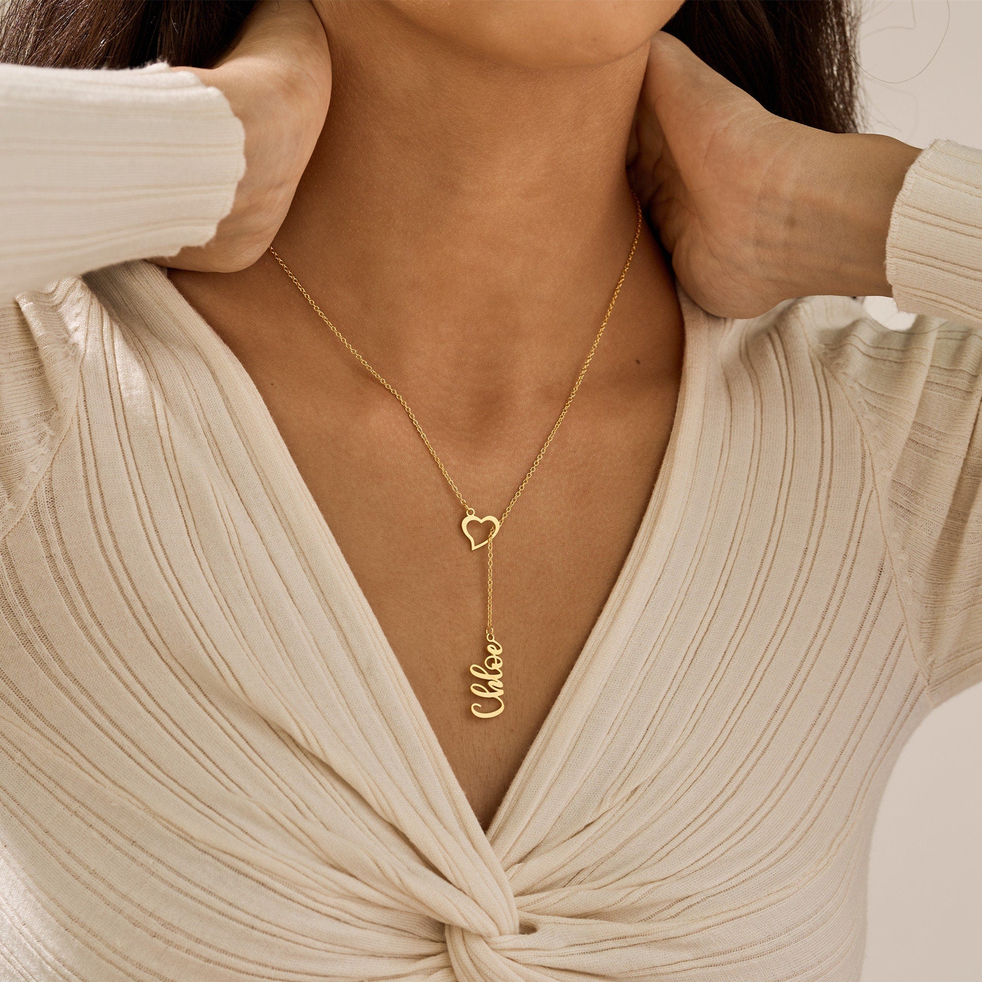 Custom Heart & Name Lariat Necklace