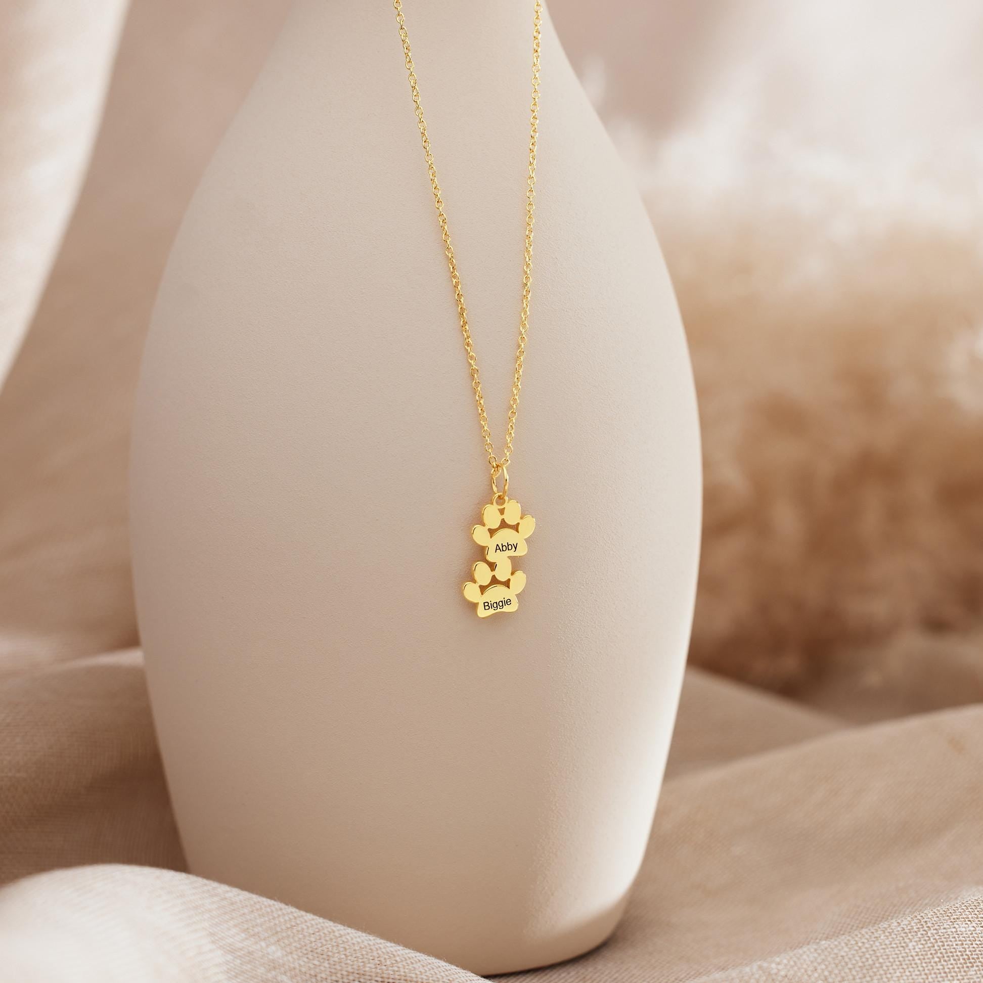 Custom Vertical Paw Name Necklace