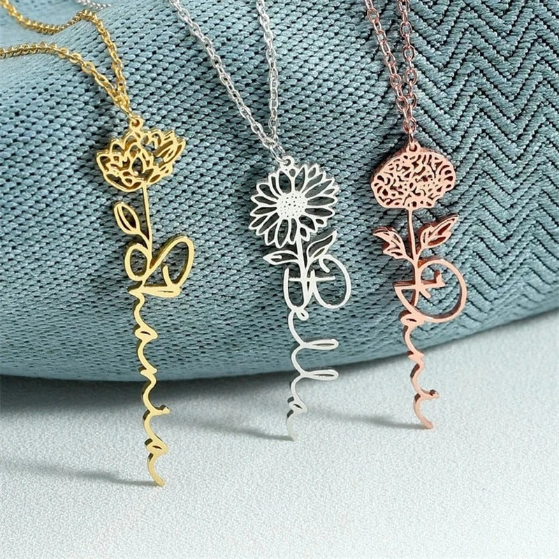 Personalized Name Necklace with Birth Flower