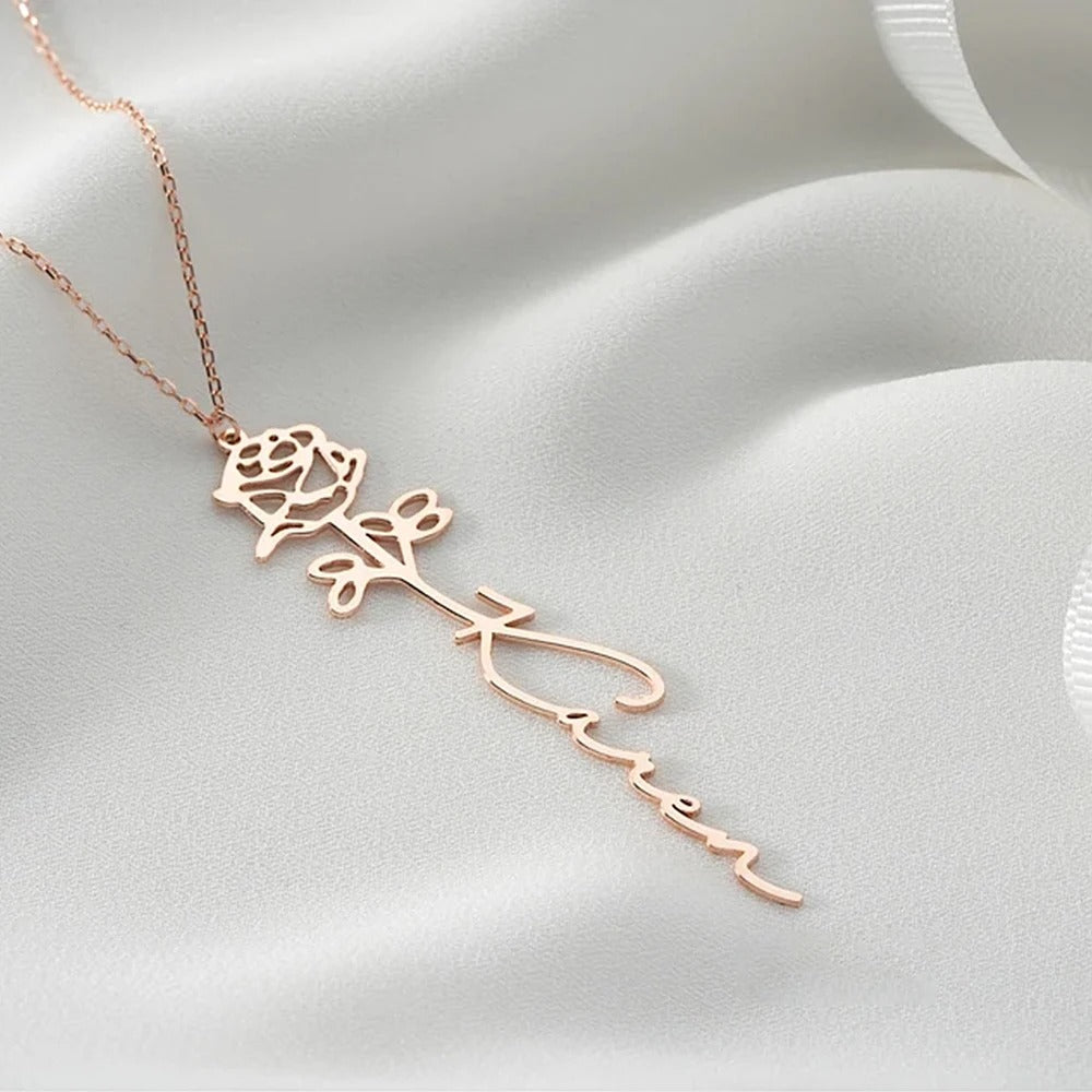 Personalized Name Necklace with Birth Flower