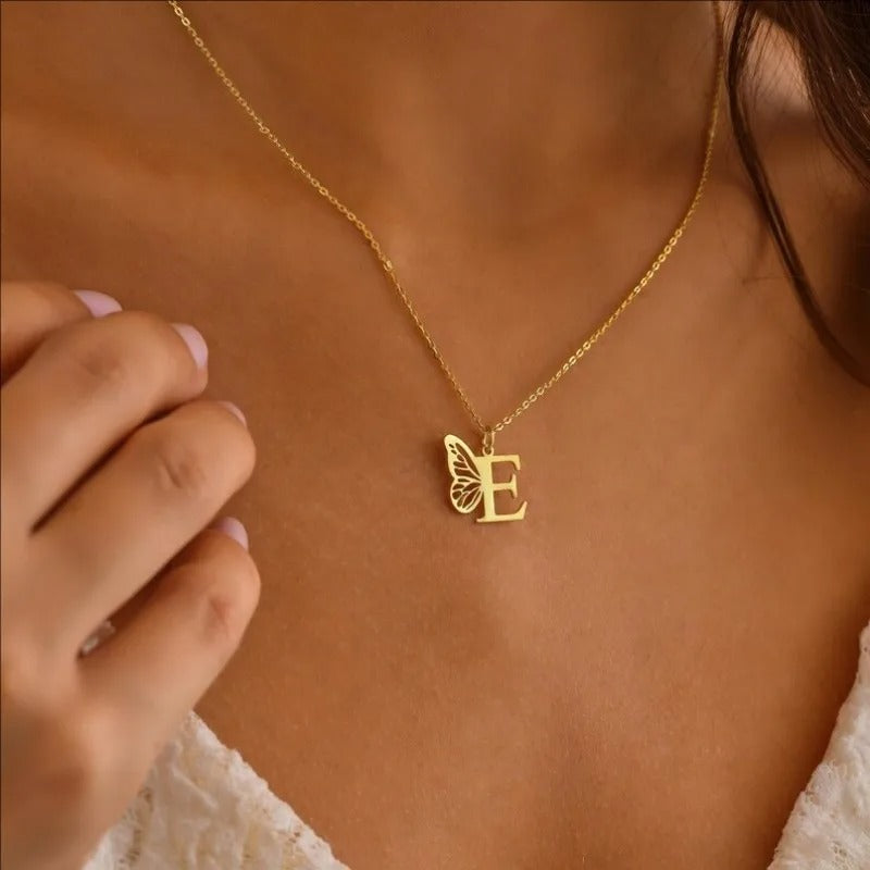 Butterfly Initial Necklace