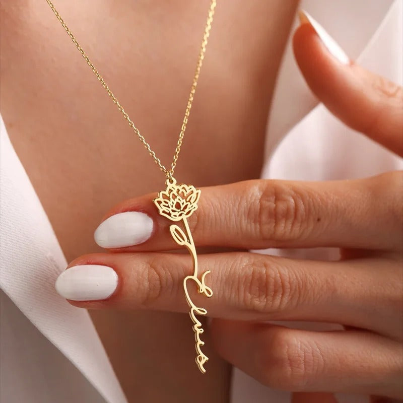 Personalized Name Necklace with Birth Flower