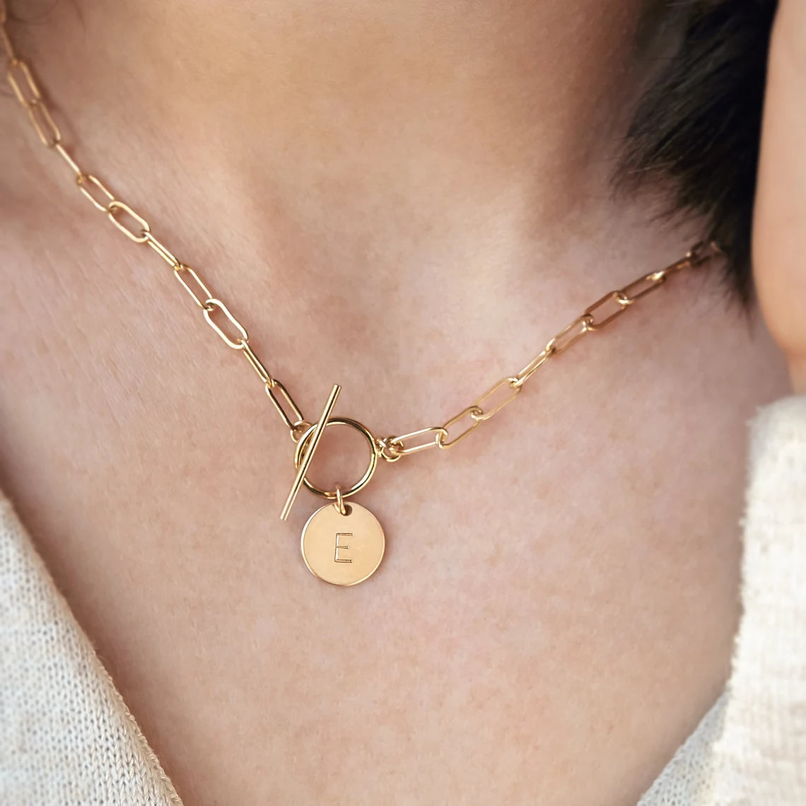 Monogram Initial T-bar Necklace