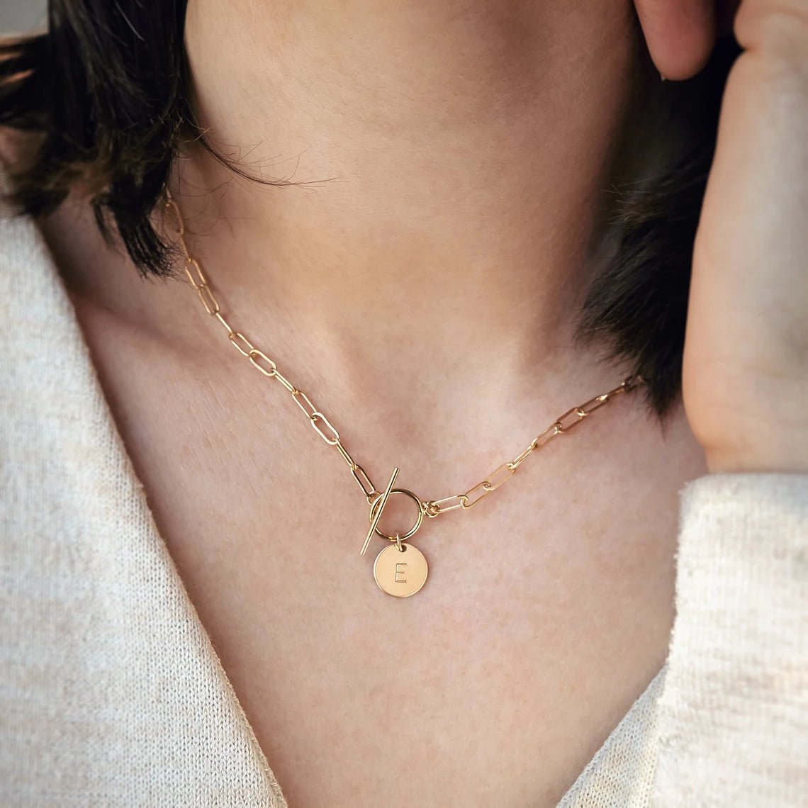 Monogram Initial T-bar Necklace