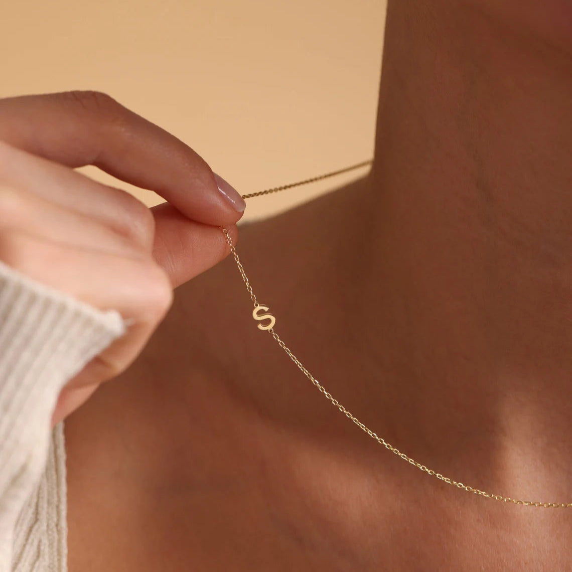 Personalized Sideway Initial Necklace 18K