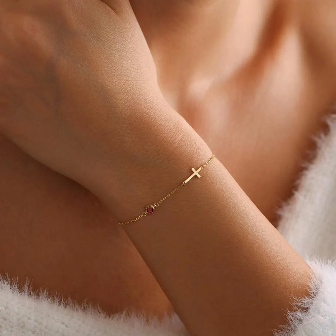 Cross Bracelet with Birthstone