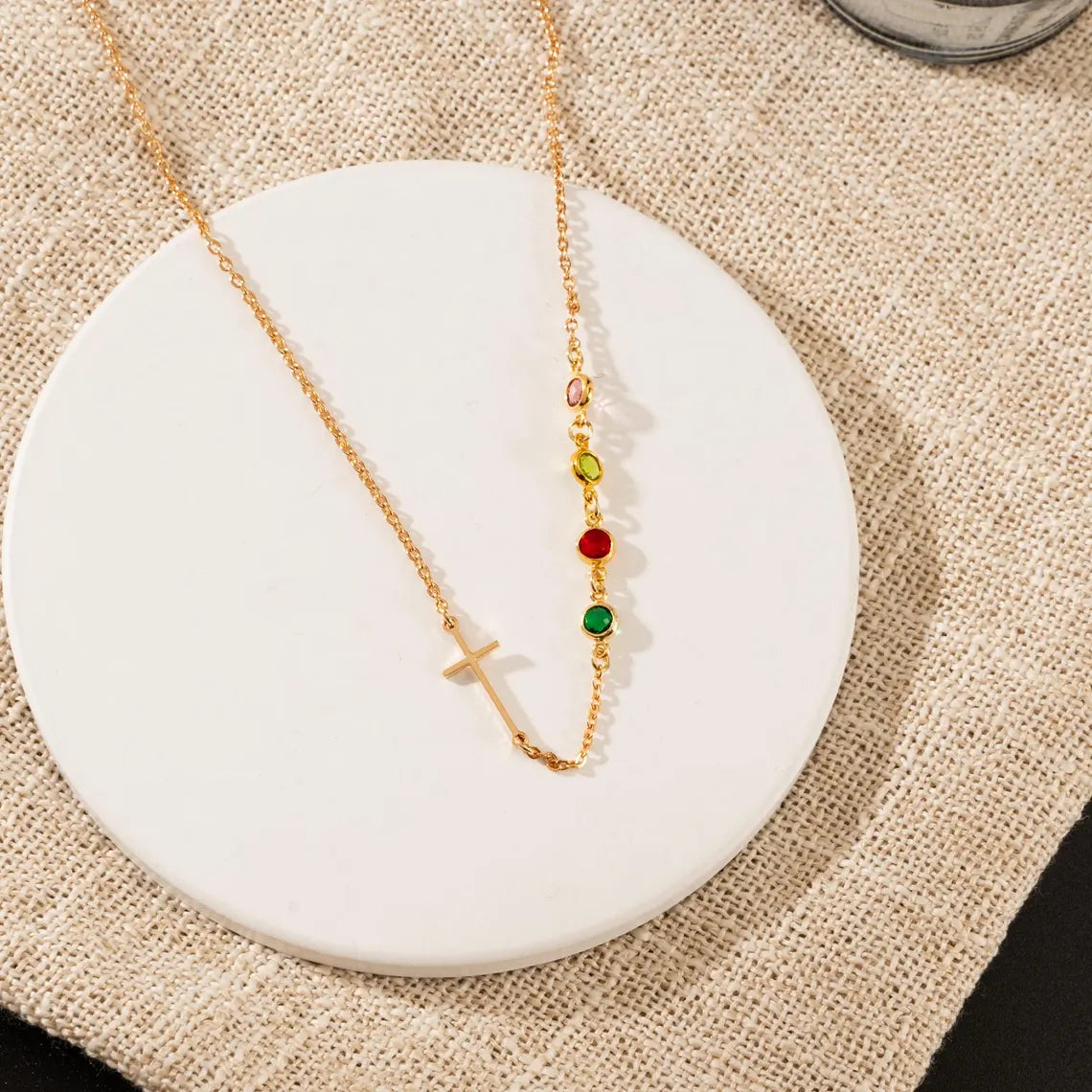 Cross with Birthstone Necklace