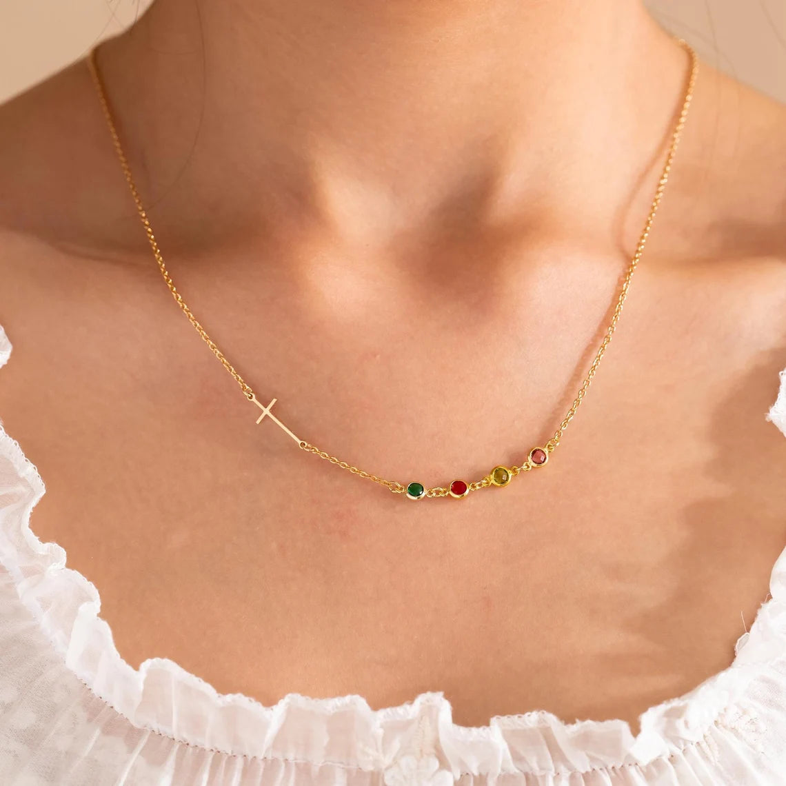 Cross with Birthstone Necklace