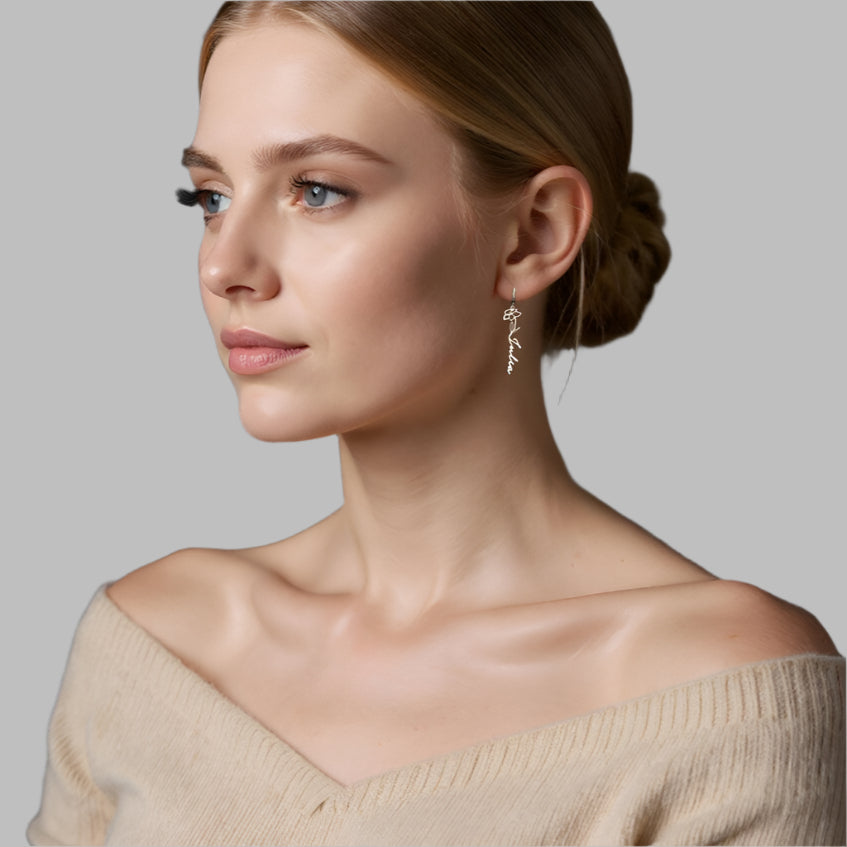Birth Flower Name Earrings