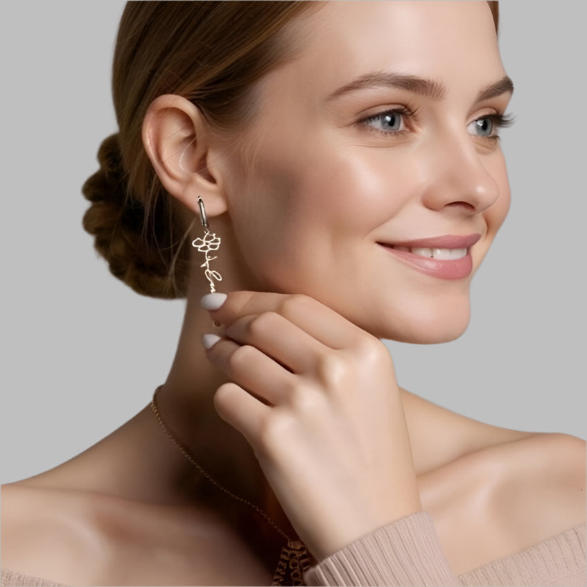 Birth Flower Name Earrings