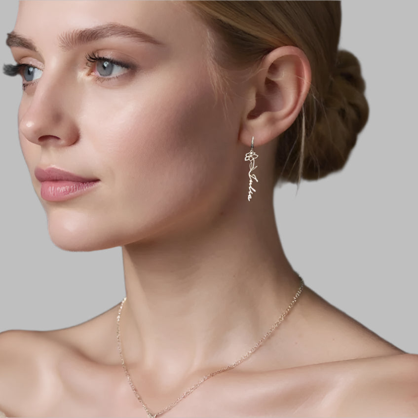 Birth Flower Name Earrings