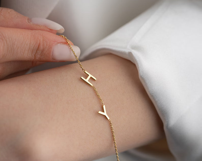 Personalized Sideway Initial Bracelet 14K
