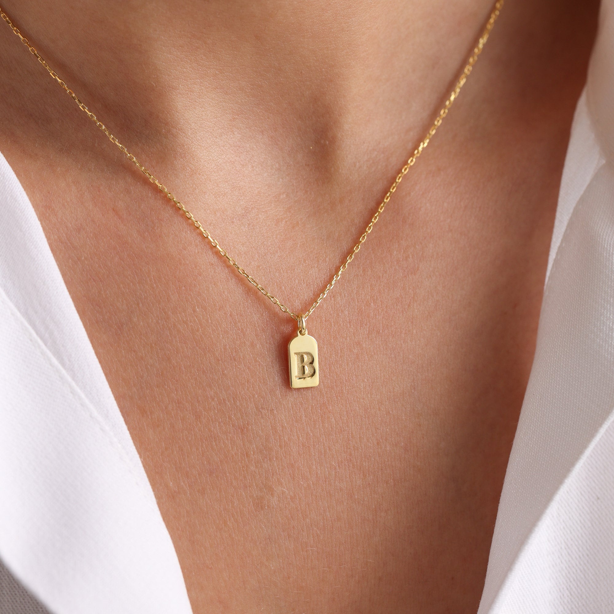 Tiny Initial Tag Necklace