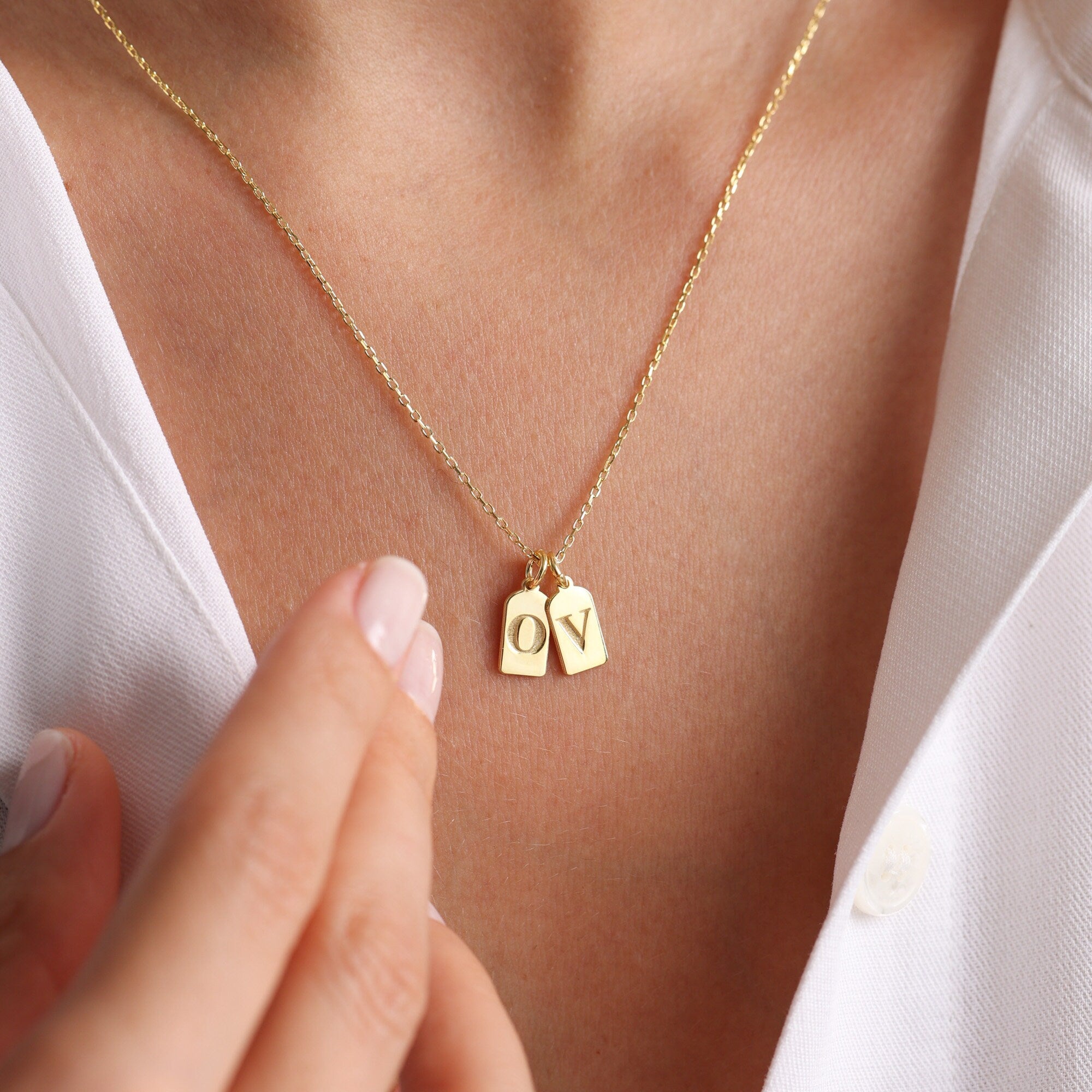 Tiny Initial Tag Necklace
