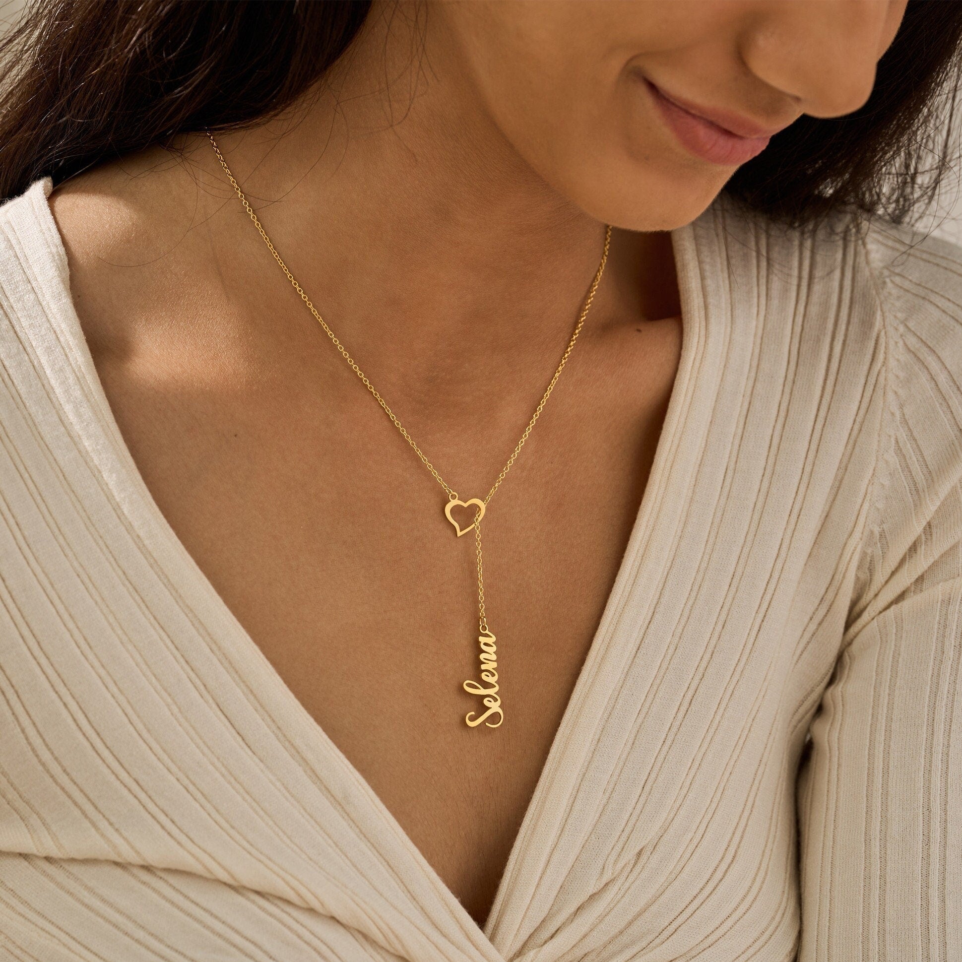 Custom Heart & Name Lariat Necklace