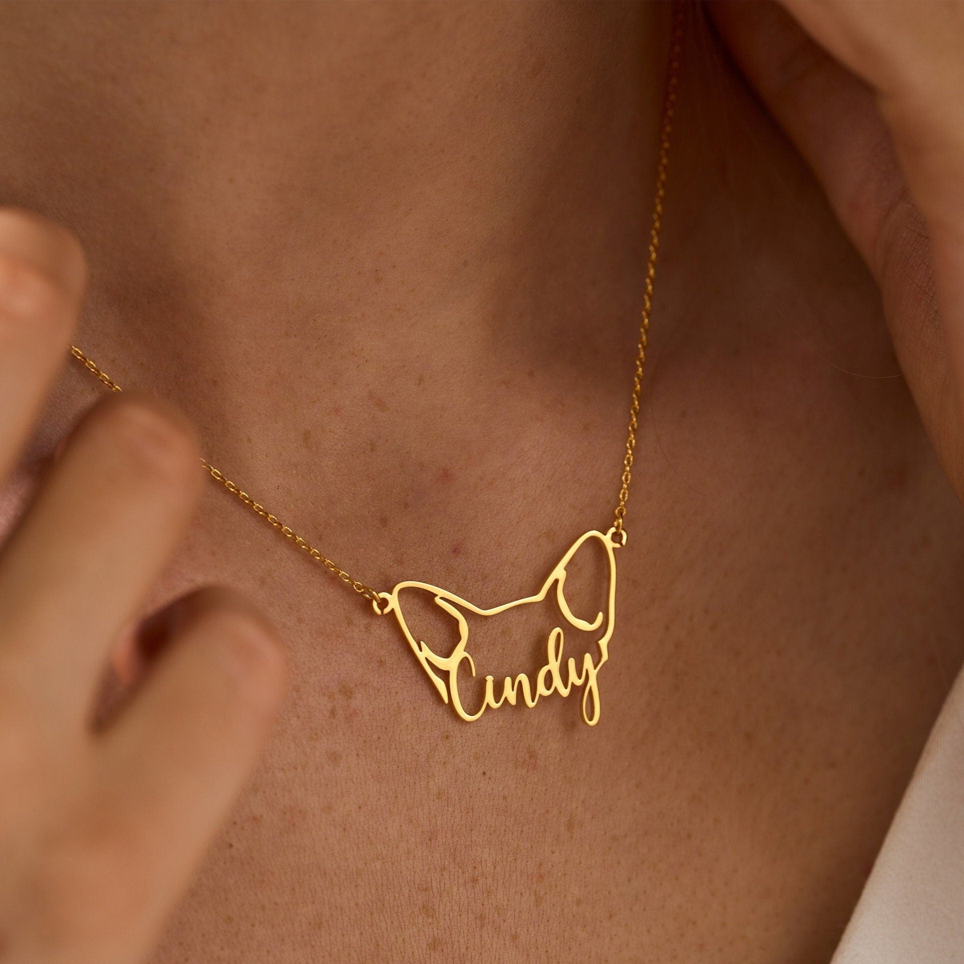Dog Ear Name Necklace