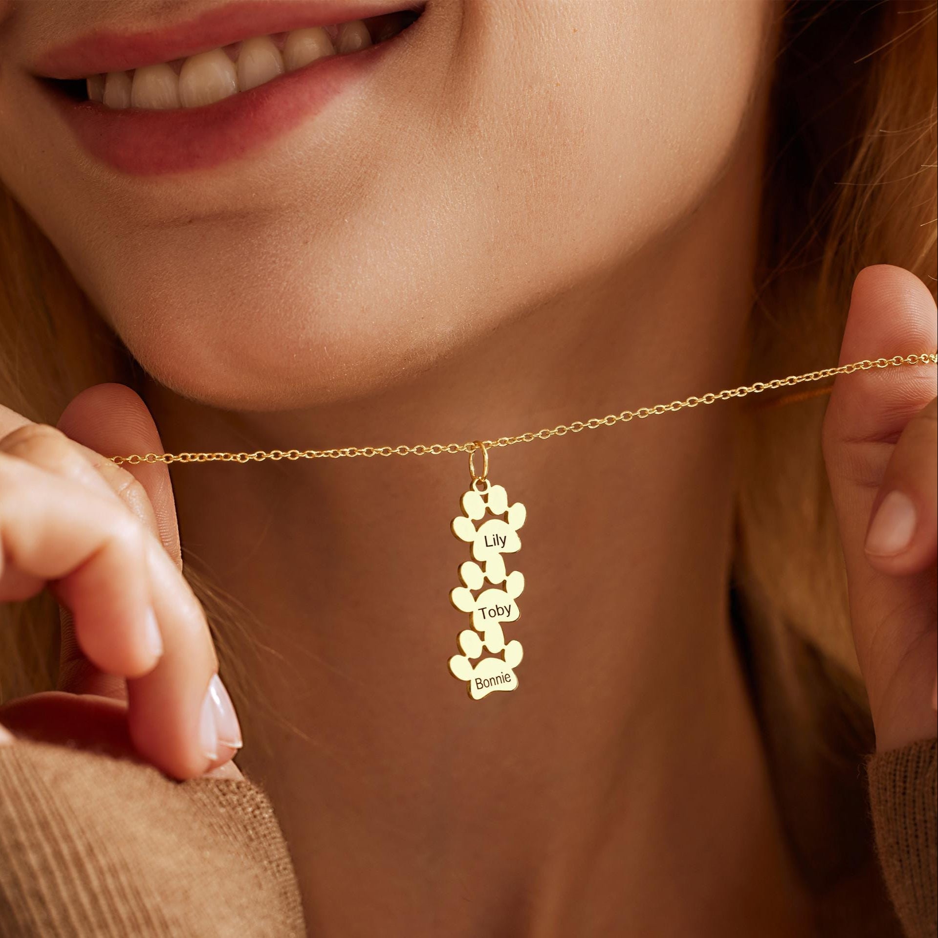 Custom Vertical Paw Name Necklace