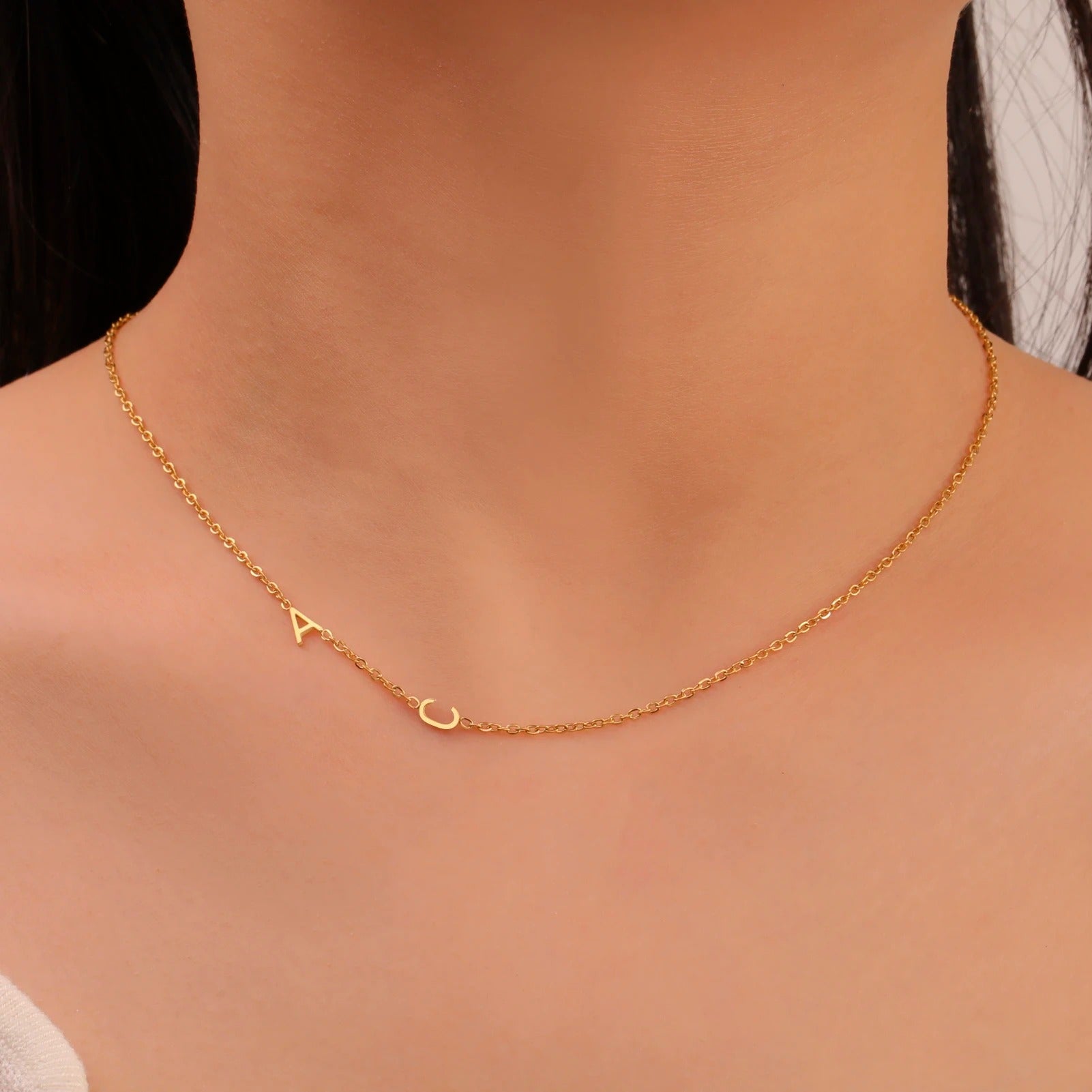 Personalized Sideway Initial Necklace 18K