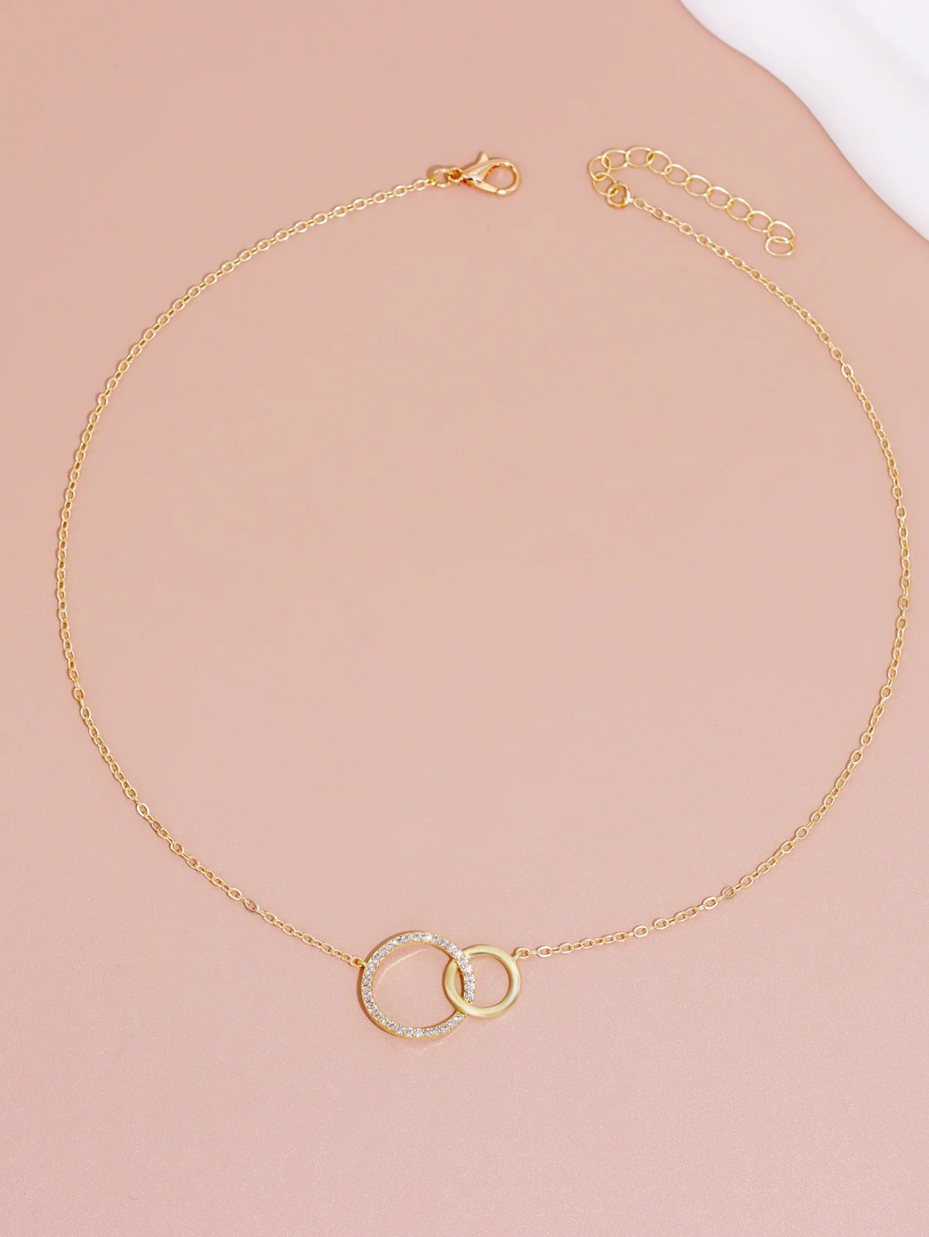 Minimalist Double Circle Pendant 18K Necklace